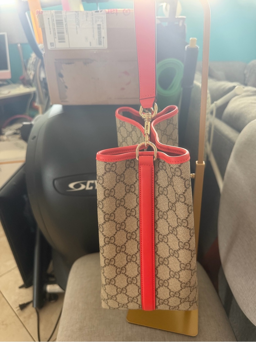 Gucci Beige GG Emblem tote medium with orange trim leather brand new 🧡 - Picture 15 of 16